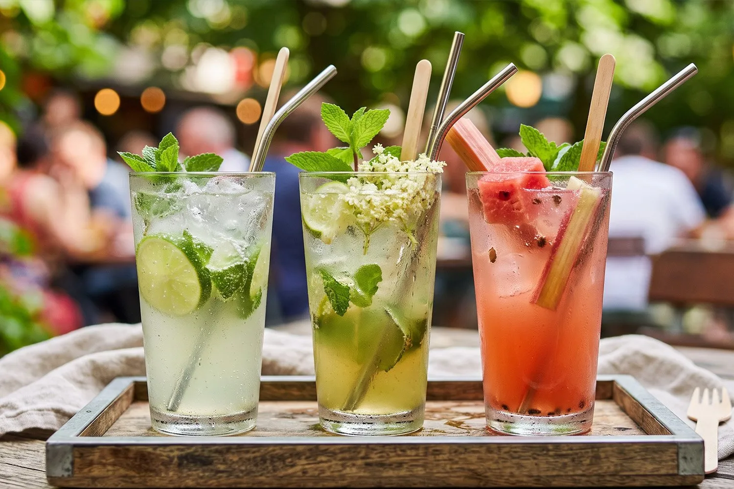 Hausgemachte Limonaden mit frischer Minze im Biergarten